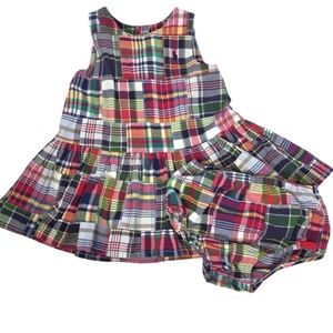 Ralph Lauren Madras Plaid Infant Girl Dress With Diaper Cover 12 Months